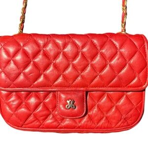 Vintage Jay Herbert Quilted Leather Mini Bag – Red Chain Strap Clutch 7x4.5